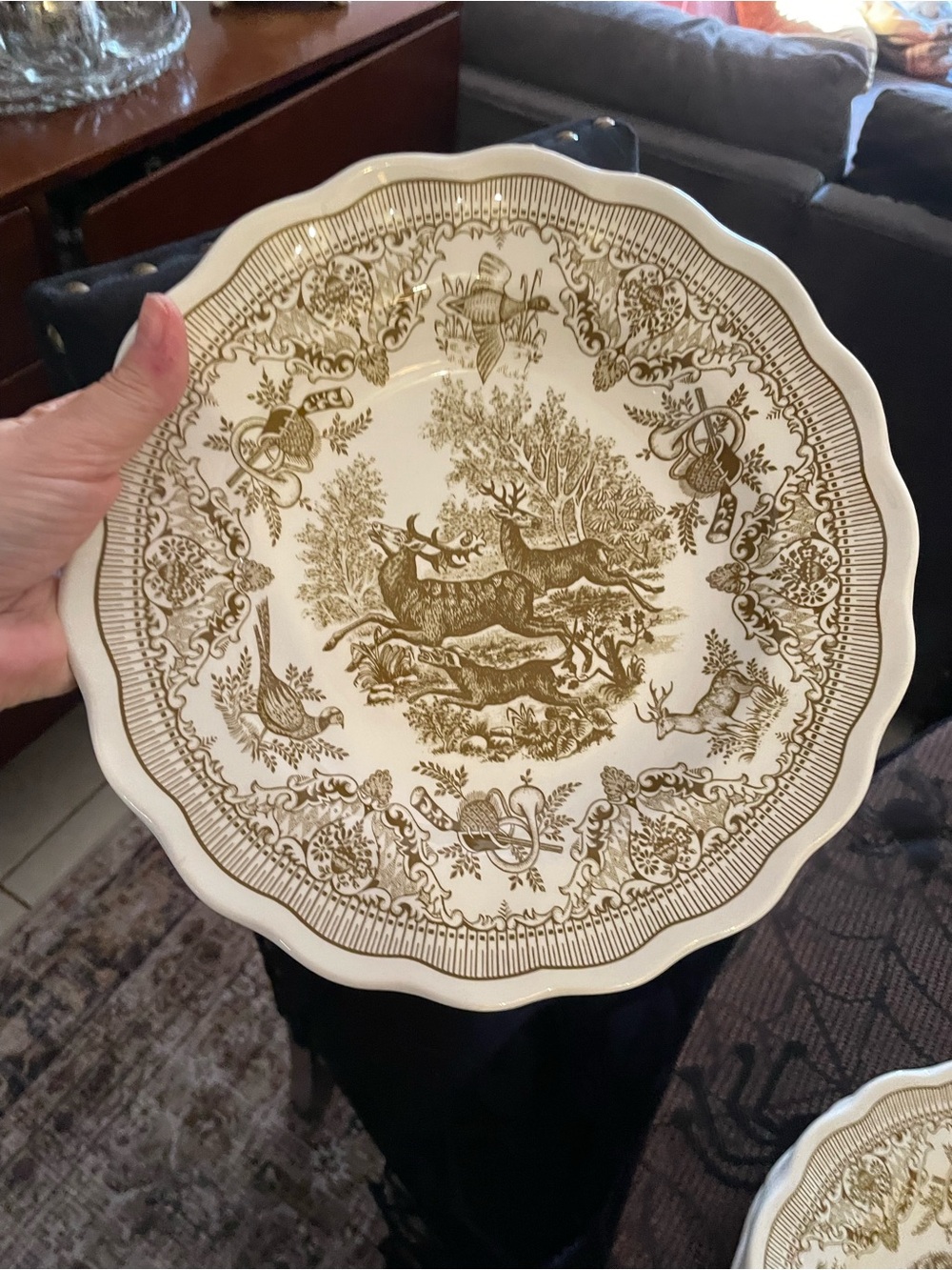 Nuova Fontebasso Set of 5 Brown Transferware Soup Plates